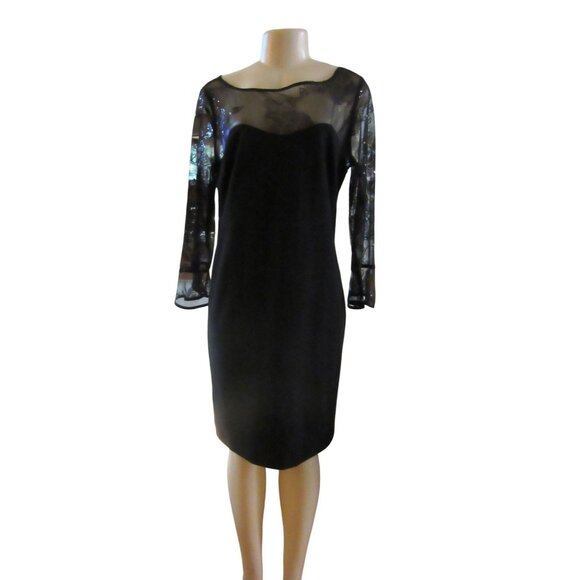 Karl Lagerfeld Paris Black Sheer Sleeve Dress SZ 12, Runs Small - Picture 2 of 7
